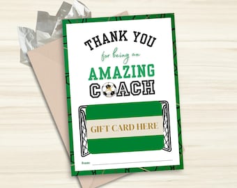Soccer Coach Thank You Gift Card Holder, Printable Gift Card Holder, Coach Appreciation Card, Coach Thank You Card, End of Season Gift