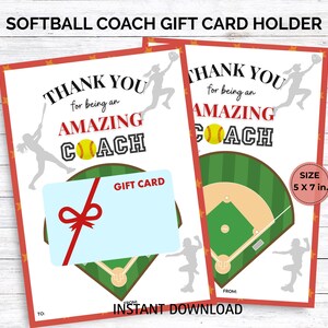 Softbalcoach bedankkaarthouder, afdrukbare cadeaukaart, softbalcoach cadeaukaartje, coach bedankkaart van team, cadeau einde seizoen