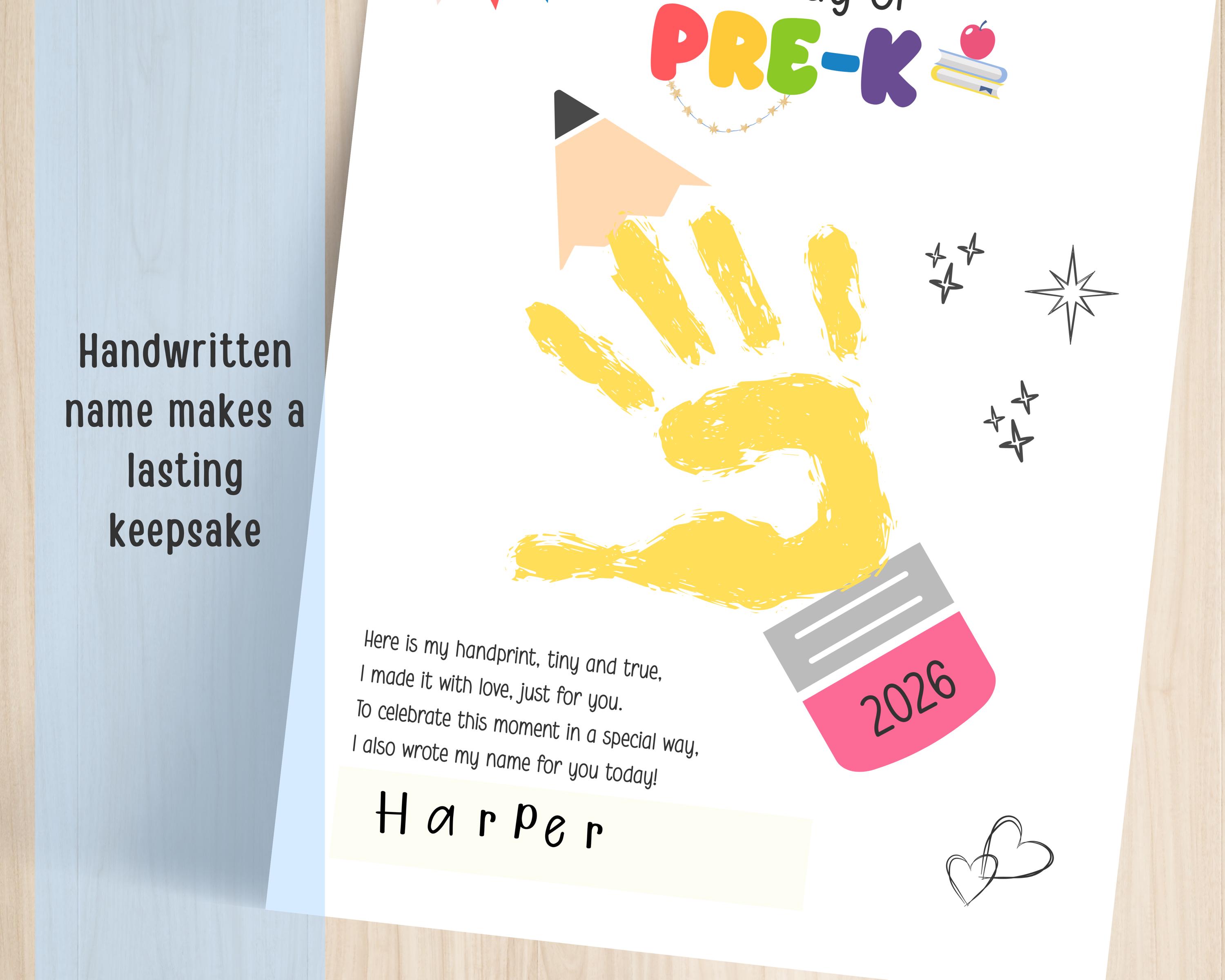 First Day of Pre-k Handprint Art Keepsake, Back to School Poem ...