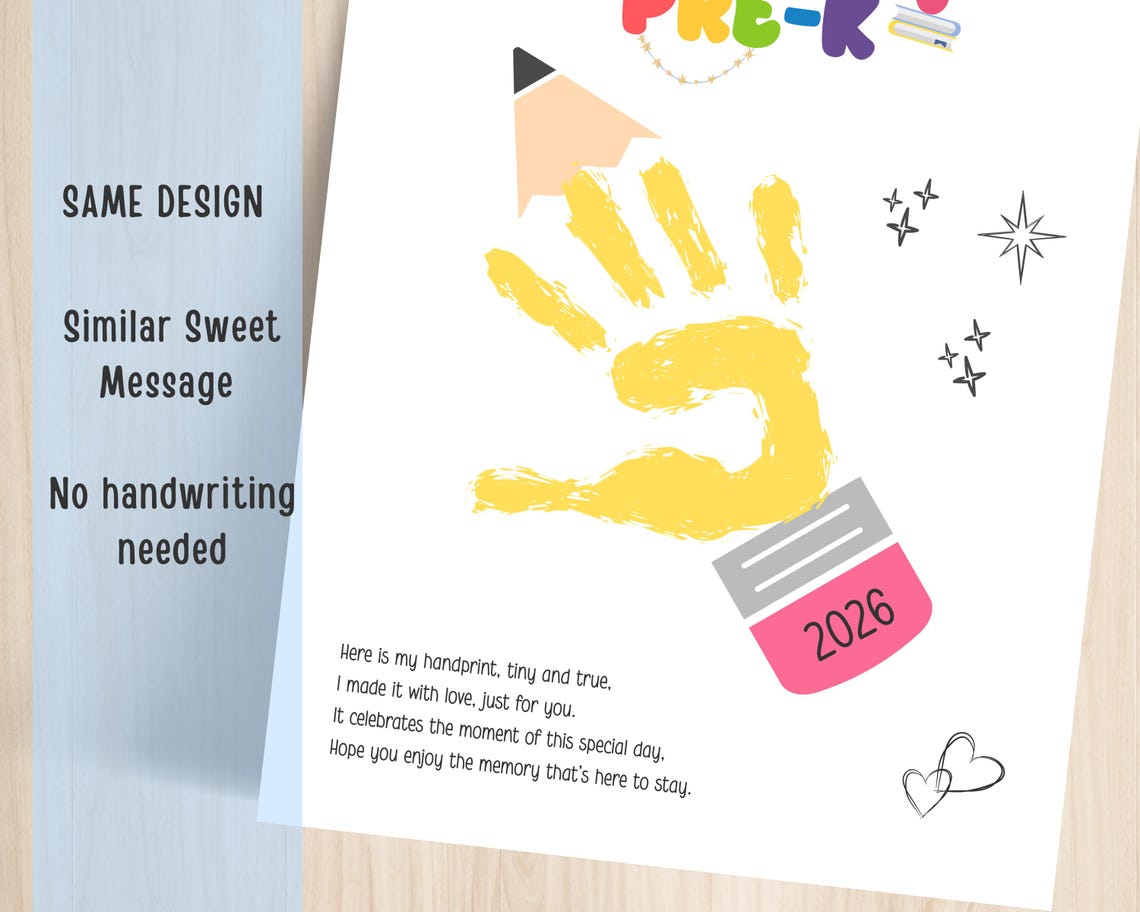 First Day of Pre-k Handprint Art Keepsake, Back to School Poem ...
