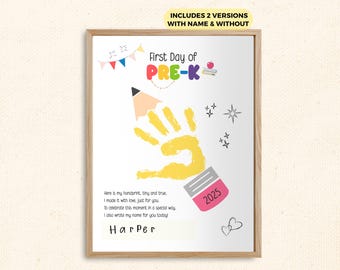 First Day of Pre-K Handprint Art Keepsake, Back to School Poem, Preschool Handprint Pencil Craft for 1st day, Handprint Memory Gift