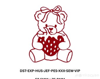 Strawberry Bear Embroidery Design – Cottagecore Kawaii (Digital Download)