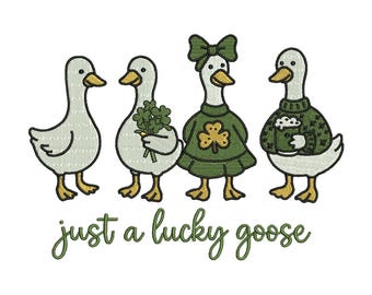 Lucky Goose Embroidery Design | St. Patrick's Day Shamrock (Digital Download)