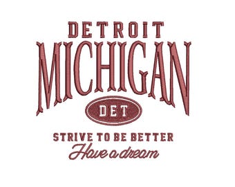 Detroit Michigan Machine Embroidery File | Retro College Font Design | Digital Download for Hoodies & Crewnecks