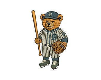 Detroit Baseball Bear Embroidery File | Vintage Sports Teddy
