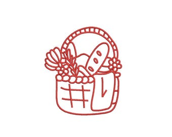 Farmers Market Basket Embroidery Design | Produce, Flowers, Bread (Digital Download)