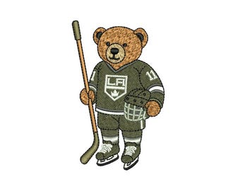 Hockey Player Bear Embroidery File (LA Kings Inspired)