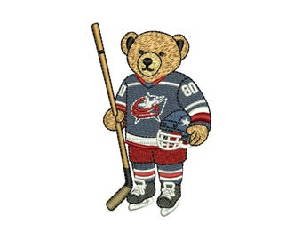 Columbus Hockey Bear Embroidery Design – Sports Pattern (Digital Download)