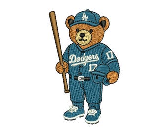 Dodgers Inspired Baseball Bear Embroidery Design | MLB Inspired Bear | Machine Embroidery File