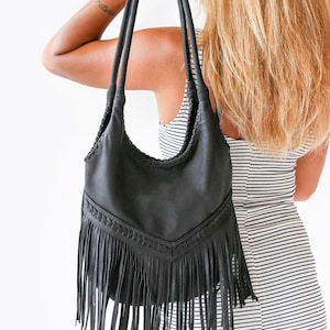 Handcrafted Leather Boho Fringe Bag for Women, Women Shoulder Bag, Leather Slouchy, Hobo Bag, Crossbody Bag, Leather Fringe Bag,Gift for Her
