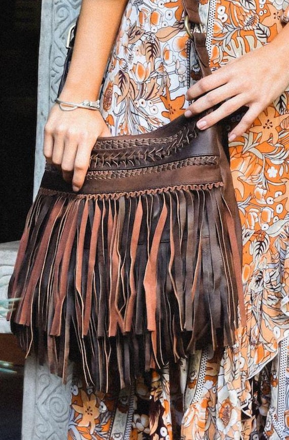 Handcrafted Lambskin Leather Fringe Shoulder Bag, Boho Tassels