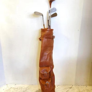 Vintage Style Handcrafted Leather Golf Bag with Pockets, Sunday Club Golf Bag, Golf Stand Bag, Personalized Golf Bag, Gift for Golfers