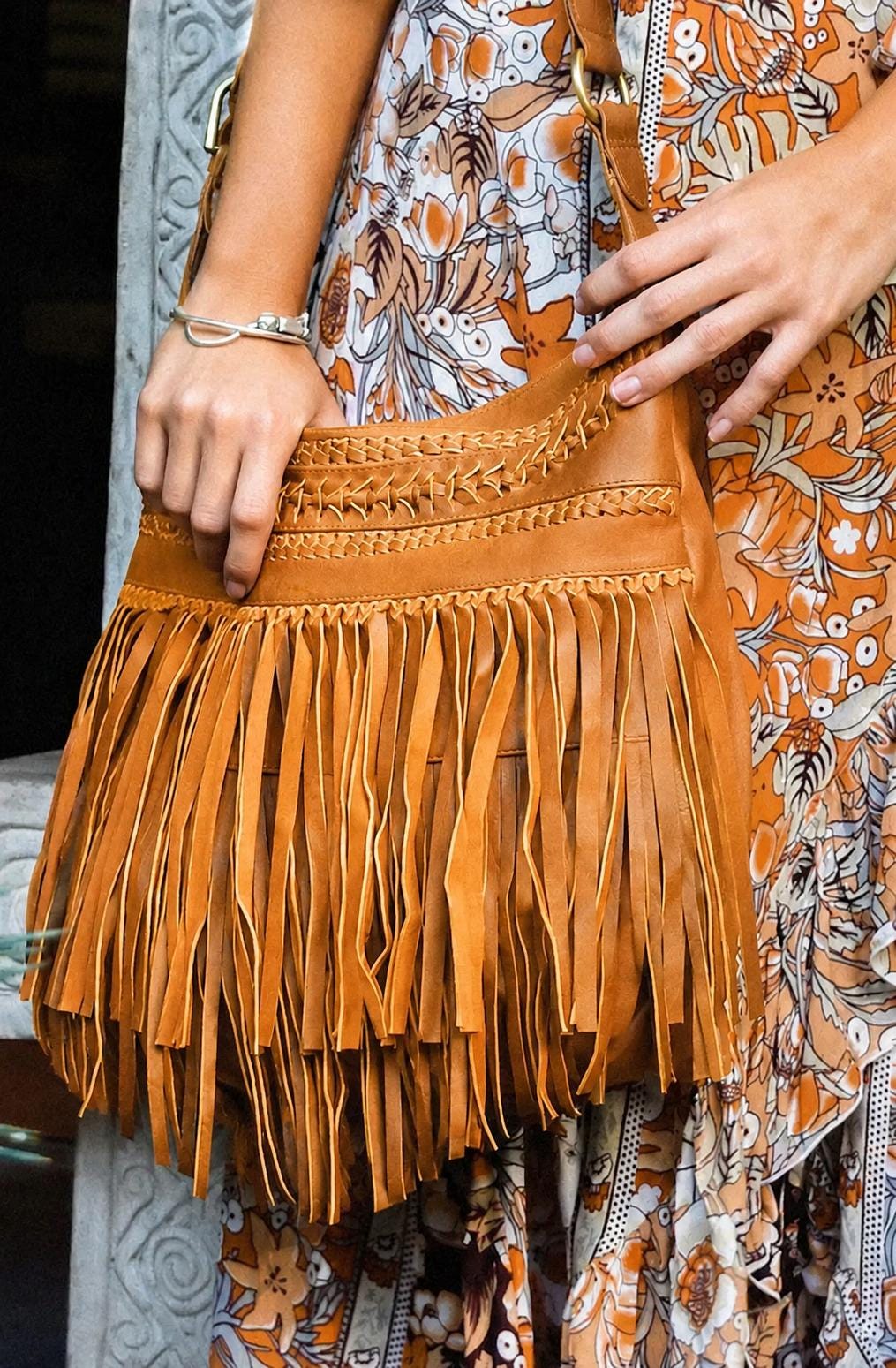 Handcrafted Lambskin Leather Fringe Shoulder Bag, Boho Tassels