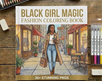 Black Girl Fashion Malvorlagen | Malbuch für Erwachsene | Afroamerikanische Frauenillustration | Black Girl Magic Digitaler Download