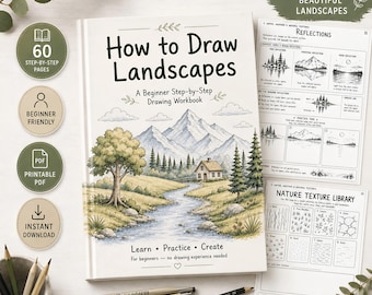 Landscape Drawing Workbook PDF | Learn to Draw Landscapes Step by Step | Printable Sketching Practice for Beginners | Nature Art Worksheets