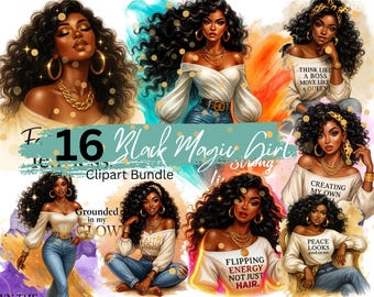 Black Girl Magic Clipart Bundle: Afro Woman PNG (Digital Download)