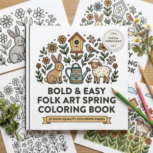 Scandinavian Folk Art Spring Coloring Book – Bold Floral Designs (Digital Download)