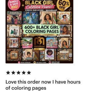 May include: A collection of coloring pages featuring Black girls, with the text "Want More Black Girl Coloring Pages?" and "600+ Black Girl Coloring Pages." The image includes a "Bundle & Save Big!" offer and a 60% off promotion.