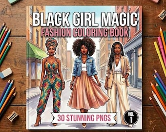 Pages de coloriage mode femme noire | Livre de coloriage pour adultes à imprimer, art de femme afro-américaine PNG | Livre de coloriage femmes noires | Livre numérique