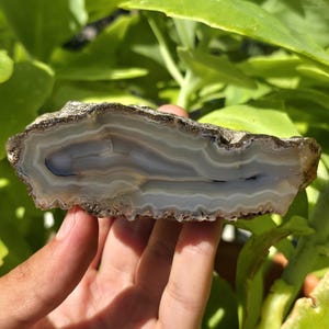 Blue and Gray Banded Agate, Turkish Agate, Cut and Polished Turkish Agate, Rough Mineral Specimen, Metaphysical Crystal.