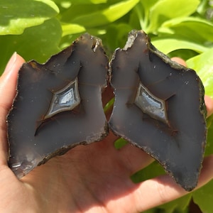 Blue and Red Crystal Banded Agate, Blue Crystal Banded Agate, Cut and Polished Turkish Agate Pair, Raw and Rough Mineral Specimen.