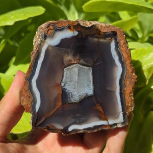 Blue and Red Banded Thunderegg Agate, Turkish Agate, Cut and Polished Turkish Agate, Rough Mineral Specimen, Metaphysical Crystal.