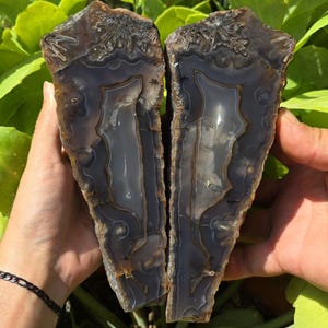 XL Turkish Stick and Banded Agate, Blue and Red Banded Agate, Cut and Polished Turkish Agate Pair, Raw and Rough Mineral Specimen.