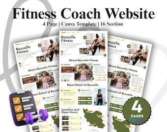 Fitness Coach Canva Website Template, Fitness Website Template, Personal Trainer Template, Personal Trainer Website, GYM Website Template