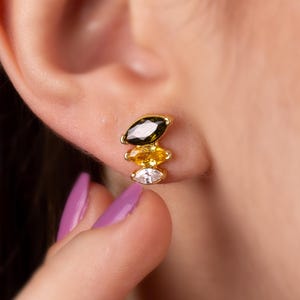 14K Gold Green Crystal Stud Earrings: Sterling Silver Dainty Jewelry