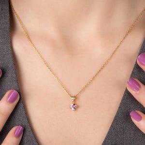 14K Gold Birthstone Pendant Necklace, Dainty Single Stone Jewelry, Custom Minimalist Necklace For Her, Personalized Gift, Everyday Jewelry