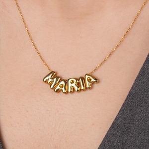 3D Puffy Letter Necklace in 14K Gold Plated, Custom Bubble Name Pendant for Her, Bold Playful Jewelry Gift with Personalized Charm