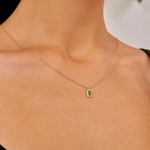 14K Gold Plated Emerald Pendant Necklace, Dainty Oval Green Gem Necklace, Elegant May Birthstone Jewelry, Gift For Her, Minimalist Necklace