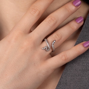 14K Gold Plated Vintage Style Snake Ring, Spiral Serpent Wrap Ring, Unique Reptile Jewelry Gift For Her, Elegant Snake Statement Ring