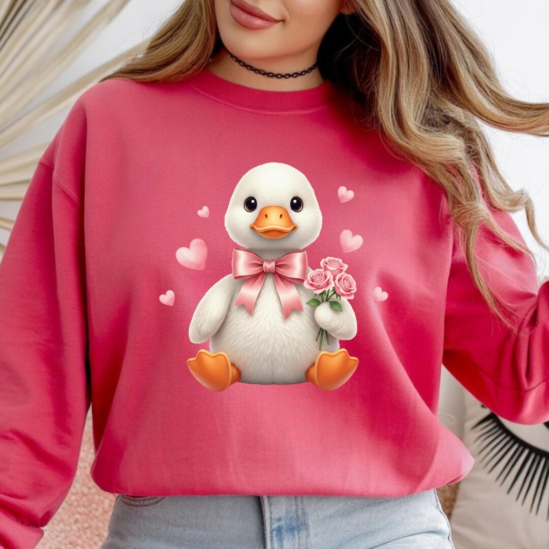 Valentine Goose With Roses Clipart, Pink Bow Coquette Duck, Romantic ...