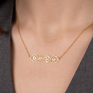 14K Gold Birth Flower Necklace, Custom Family Floral Necklace For Mom, Personalized Gift For Her, Dainty Jewelry, Birth Flower Gifts
