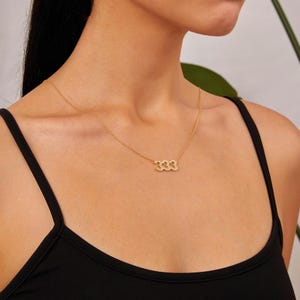 14K Gold Angel Number Necklace, Custom Spiritual Jewelry With 111 222 333 444, Lucky Number Pendant Gift For Her, Minimalist Gold Necklace