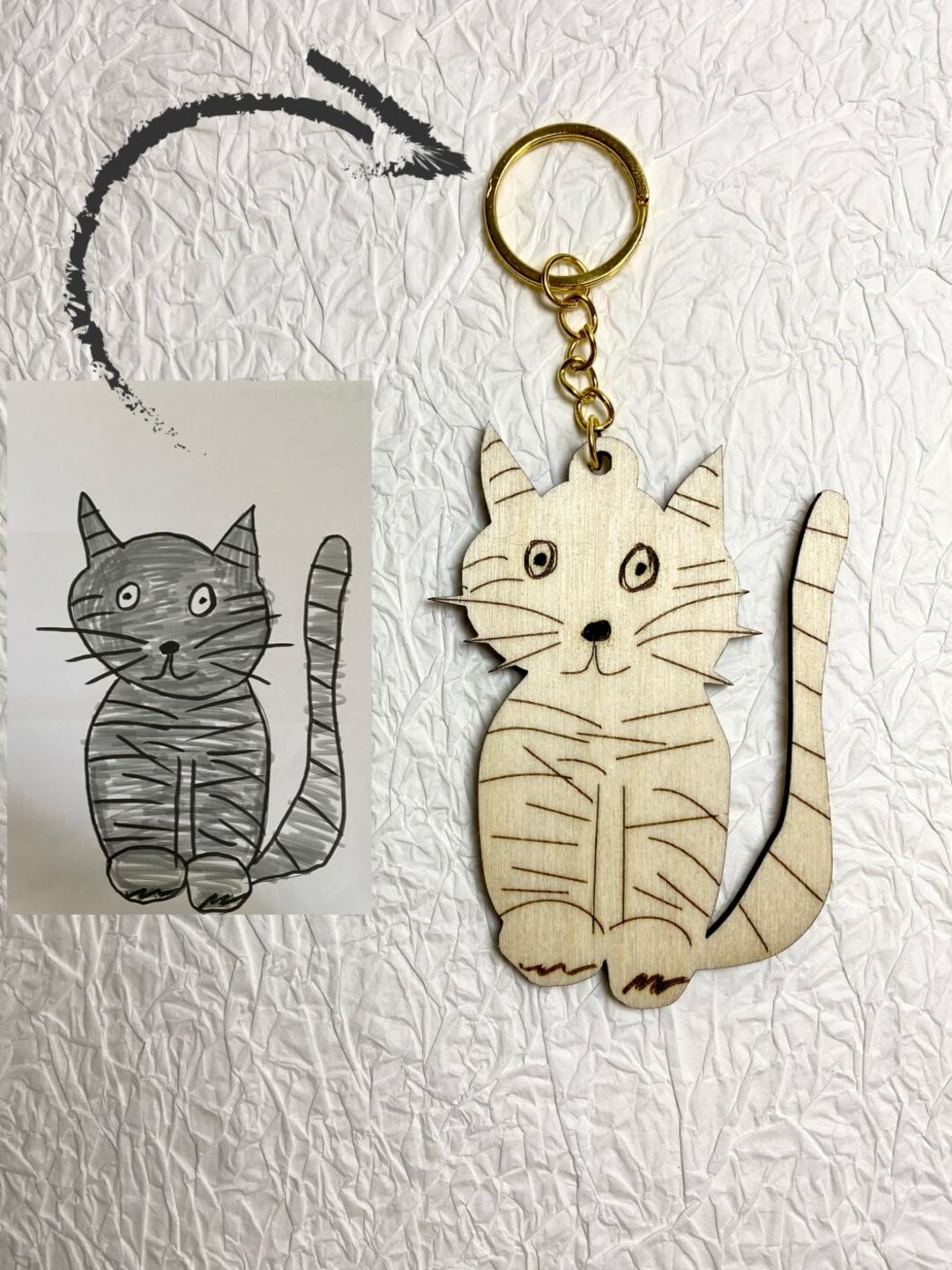Custom Actual Kids Drawing Keychain, Gift for Parents, Engraved ...