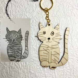 Llavero personalizado con dibujo infantil, regalo para padres, llavero grabado con obra de arte infantil, idea de regalo familiar personalizado, llavero con dibujo personalizado