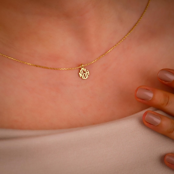 14K Gold Custom Circle Monogram Three Initial Necklace, Personalized Letter Circle Monogram Necklace, Sterling Silver Monogram,Rose Monogram