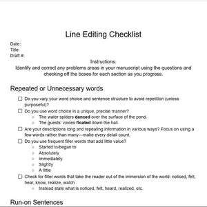 Line Editing Checklist Writers Authors Planner Printable Creative Writing Worksheet Revision To-Do List Gift for Writers