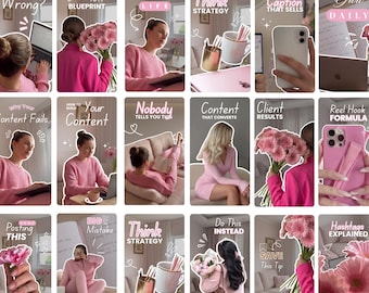 Luxury Pink Instagram Reel Covers,  Minimalist Templates for Social Media Managers, Aesthetic Content Creators, Faceless UGC Style Canva