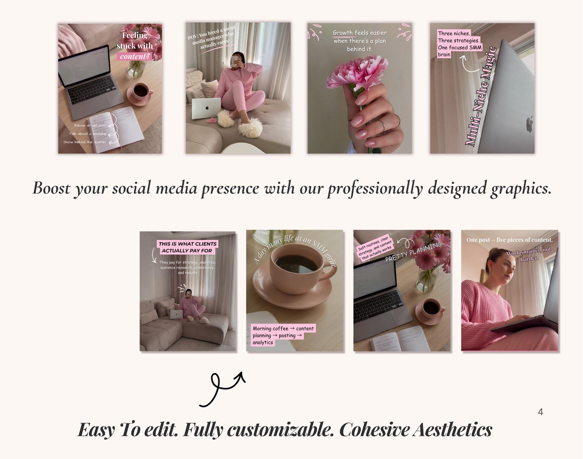 Pink Aesthetic Instagram Templates Social Media Agency Kit Scrapbook ...