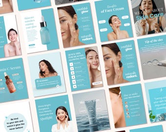 Blue Skincare Esthetician Instagram Posts, Aesthetic Beauty Products Cosmetics Canva, Luxury Modern Beauty Business Templates Brand kit
