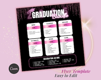 Graduation Flyer Bundle | Grad Party Flyer Templates | Senior Night Flyer | Prom & Graduation Package | Editable Canva Templates