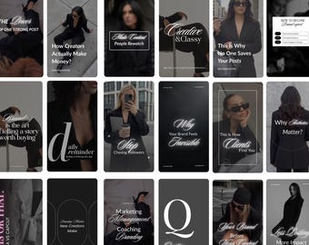 Luxury Instagram Reel Cover And Story Templates, 40 Editable Canva Templates for Content Creators, Black and White Luxury Aesthetic Branding