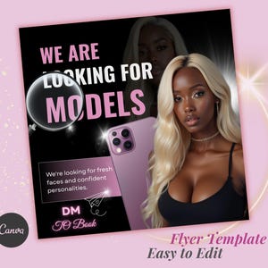 Looking for Models, Brand Ambassador Wanted, Models Wanted DIY Flyer, Influencer Model Casting, Lash Tech, Nail, Wig Promo Flyer Template