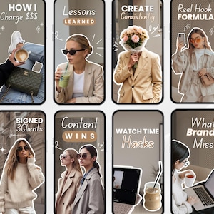 Aesthetic brown Instagram reel cover templates with modern minimalist typography