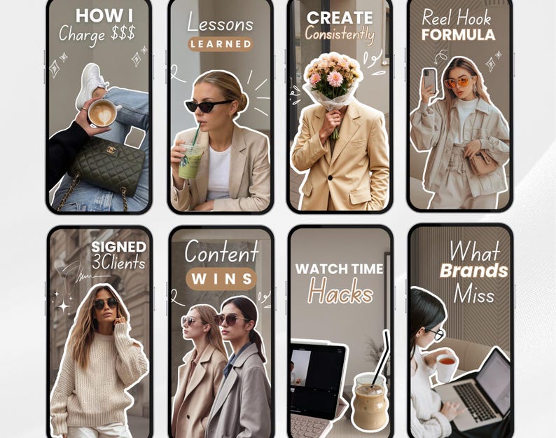 Aesthetic brown Instagram reel cover templates with modern minimalist typography