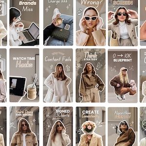 Luxury brown minimalist Instagram reel covers template set for social media managers and content creators