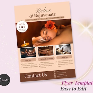 Massage Therapy, Body Treatment, Facial Spa, Therapist, Skincare, Premade Esthetician DIY  Beauty Service Canva Flyer template